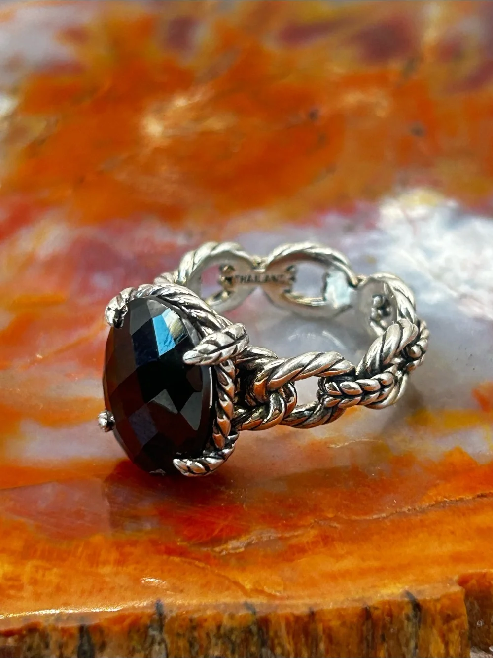 Sterling Silver Black Onyx Braided Ring - Size 7